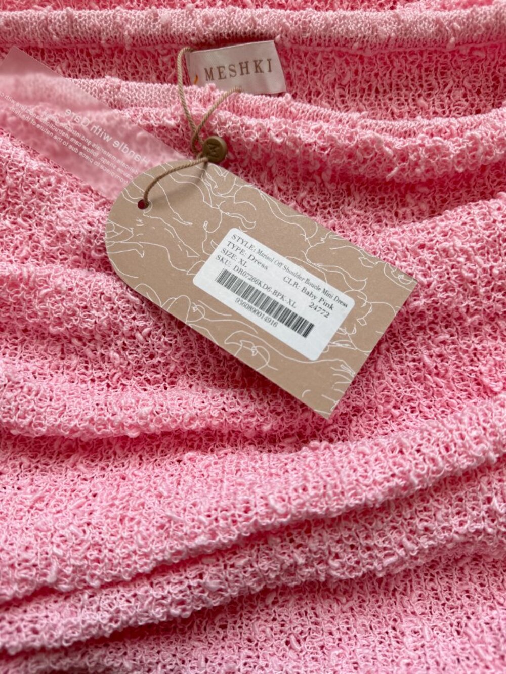 MESHKI Marisol Baby Pink Off Shoulder Boucle Mini Dress XL NWT - Picture 7 of 7